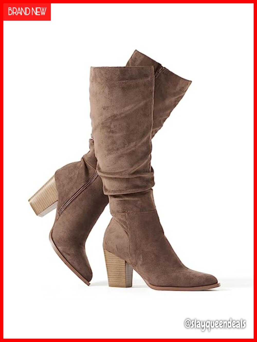 Women's Faux Suede Knee High Boots Pointed Toe Heeled Slouchy Boots